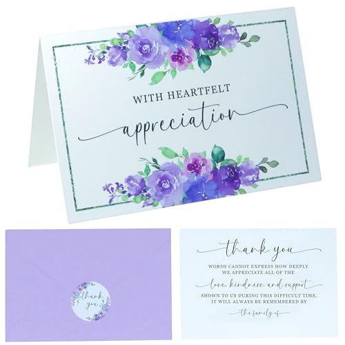 Funeral Thank You Cards with Envelopes Message Inside | 4×6 Inches 48 Pack, Sympathy Thank You Cards for Funeral Bereavement
