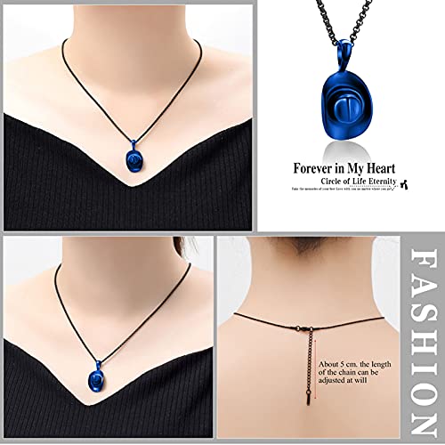 Hearbeingt Cowboy Hat Urn Necklace for Ashes Cremation Jewelry - color: Blue