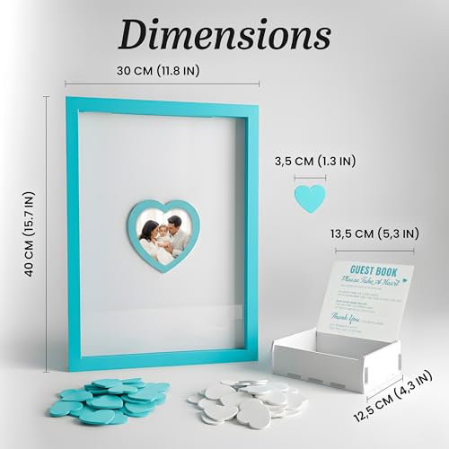 Blue Wedding Guest Book Alternative, Guest Book Wedding Reception, Wedding Guest Book with Wooden Hearts Guest Book Signs for Wedding Anniversary Birthday Party Baby Shower - color: Blue