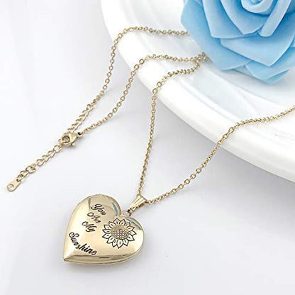 YOUFENG You are My Sunshine Necklace Sunflower Locket Necklace that Holds Pictures Heart Locket Pendant Gifts for Her - style: Gold-plated Sunflower locket