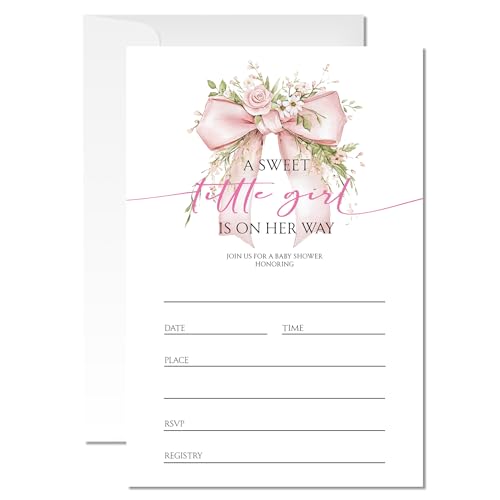 20 Pink Bow Baby Shower Invitation Cards (038)