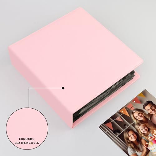 Aevdor 8x10 Photo Album, 168 Photos, Leather Cover, Pink | Large Capacity, Side-Loading Clear Pockets, Vertical 8x10 Layout, Black Inner Pages, Wedding, Travel, Baby & Family Memories - color: Pink