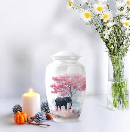 Elephant Cremation Urns for Human Remains - Cherry Blossoms Funeral Urns - color: Elephant-1, size: 10-inch