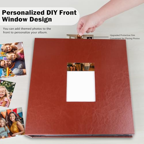 Aevdor Large Capacity 4x6 Photo Album, 1000 Photos, Leather Cover, Brown | 3 Horizontal + 2 Vertical per Side, Acid-Free Black Inner Pages, Front Display Window, Family, Wedding & Everyday Photos - color: Brown