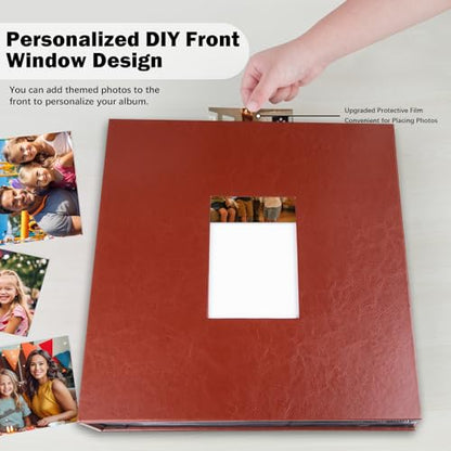 Aevdor Large Capacity 4x6 Photo Album, 1000 Photos, Leather Cover, Brown | 3 Horizontal + 2 Vertical per Side, Acid-Free Black Inner Pages, Front Display Window, Family, Wedding & Everyday Photos - color: Brown