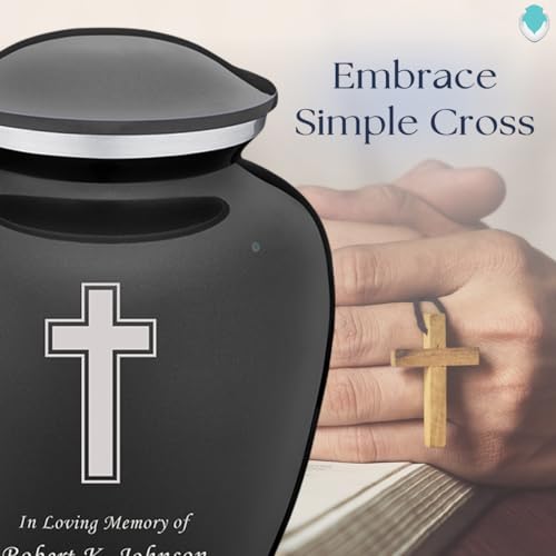 Adult Personalized Simple Cross Cremation Urns for Human Ashes I Large Charcoal Funeral Urn for Men and Women I 200 lbs - color: Carcoal Black
