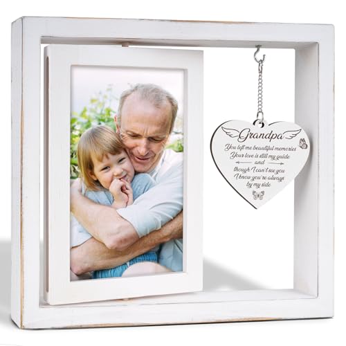 Memorial Gifts for Loss of Grandpa,In Loving Memory Picture Frame,Durable Sympathy Gift,Elegant Keepsake for Deceased Grandfather,Bereavement Vintage Rotating Frame for 4x6 Photos,Remembrance for Funerals - color: White, size: 4x6 Inches - Grandpa