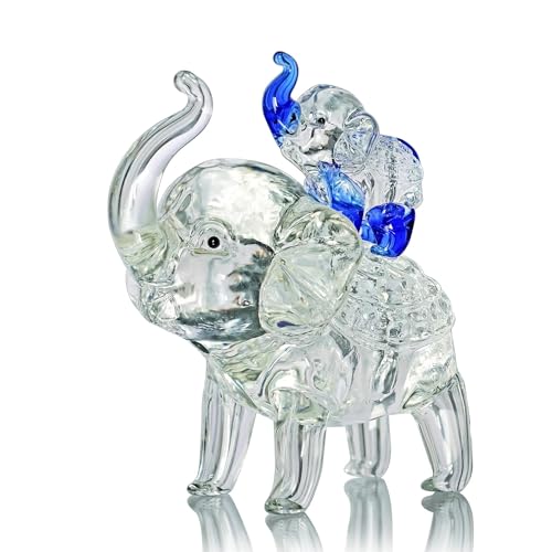 Crystal Elephant Figurines Glass Elephants Gifts for Women | Mom and Son Elephants Collectible, Home Office Tabletop Decor, Mother's Birthday Gifts, Glass Collectibles - style: mom-son(blue)
