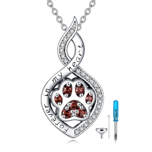 Butterfly/Dragonfly/Pet Paw/Tree of Life/Maple Leaf/Cross Urn Necklace for Ashes 925 Sterling Silver Cremation Pendant Jewelry Gifts for Women Mom - color: Paw-January