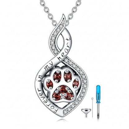 Butterfly/Dragonfly/Pet Paw/Tree of Life/Maple Leaf/Cross Urn Necklace for Ashes 925 Sterling Silver Cremation Pendant Jewelry Gifts for Women Mom - color: Paw-January