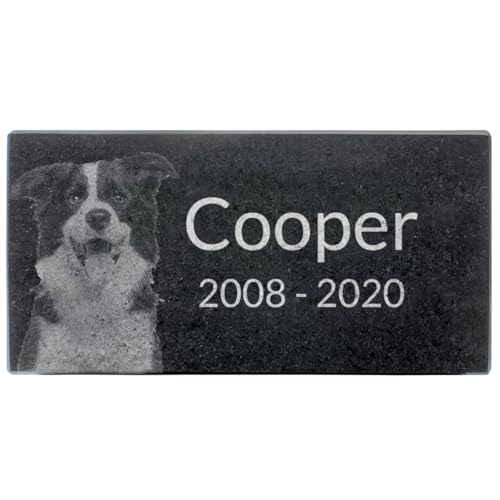 Black Granite Memorial Headstone for Lost Loved Ones, Dogs, Cats, and Family Pets. " Great for Your Garden, Tree Dedication, or in a Cemetery. Includes your personal text and photo (8 x 4 x 1") | Includes photo and text for lost loved ones, dogs, cats, an