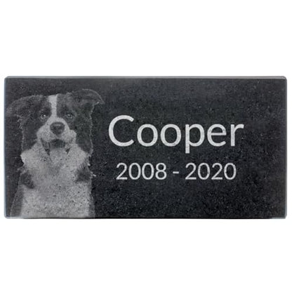 Black Granite Memorial Headstone for Lost Loved Ones, Dogs, Cats, and Family Pets. " Great for Your Garden, Tree Dedication, or in a Cemetery. Includes your personal text and photo (8 x 4 x 1") | Includes photo and text for lost loved ones, dogs, cats, an
