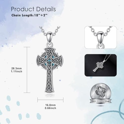 PROESS Cross Necklace for Women Men Sterling Silver Rose/Sunflower Cross Pendant Religious Jewelry Christmas Birthday Mothers' Day Gifts - color: 21-Turquoise Cross