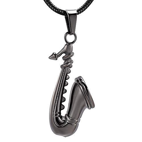 memorial jewelry Music Urn Saxophone Horn Chain Necklace Cremation Ash Keepsake Pendant - color: Gun