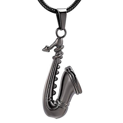 memorial jewelry Music Urn Saxophone Horn Chain Necklace Cremation Ash Keepsake Pendant - color: Gun