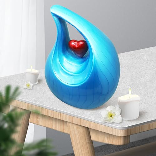 M MEILINXU Decorative Teardrop Urns for Human Ashes, Turquoise Heart, Adult | Love Urn for Women and Men, Cremation Urn Suitable for Funeral and Burial Needs with Memorial Display at Home or in a Niche