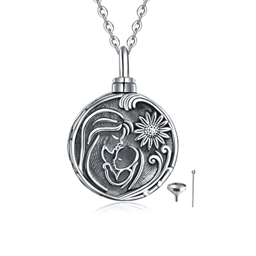 Sterling Silver Tree of Life Flower Celtic Cremation Ashes Urn Pendant Necklace for Women - color: Circle *Sunfl.&Mom