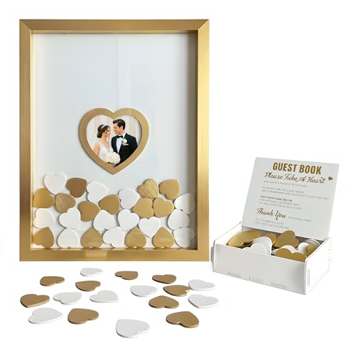Gold Wedding Guest Book Alternative, Guest Book Wedding Reception, Wedding Guest Book with Wooden Hearts Guest Book Signs for Wedding Anniversary Birthday Party Baby Shower - color: Gold