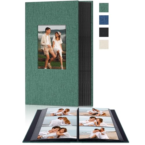 4x6 Slip In Photo Album Holds 300 Pockets Cloth Cover Dark Green | DIY cover window, Acid free pages, PVC free pockets, Family Travel Wedding, Gift ready - color: Dark Green, size: 300 Pockets