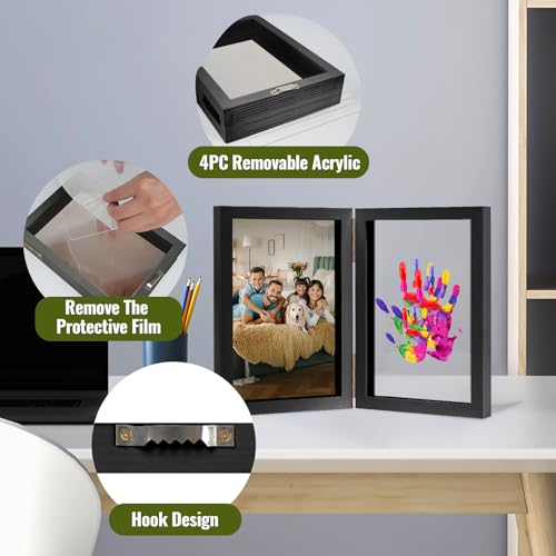 Family Handprint Kit, DIY Baby Hand and Footprint Handmade Keepsake Wooden Frame, Family Gifts with 5 Non-Toxic Baby-Safe Paint, Ideas Gift for New Parents, Grandparents, Father's Day, Mother's Day - color: Black, size: 4 Pages Acrylic Boards
