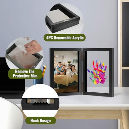 Family Handprint Kit, DIY Baby Hand and Footprint Handmade Keepsake Wooden Frame, Family Gifts with 5 Non-Toxic Baby-Safe Paint, Ideas Gift for New Parents, Grandparents, Father's Day, Mother's Day - color: Black, size: 4 Pages Acrylic Boards