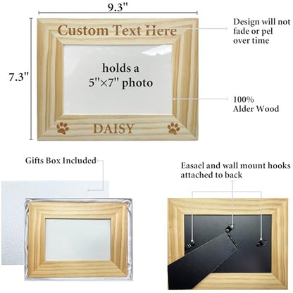 Personalized Dog Picture Frame with Gift Box, 5x7 Wooden Pet Photo Frame - color: Wood Frame, size: Landscape 5X7