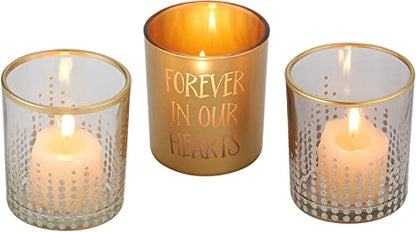 Pavilion - Gold Sparkly Polka Dot in Memory Set of 3 Clear, Gold and Gray Glass Tealight Candle Holders, 3 Inch