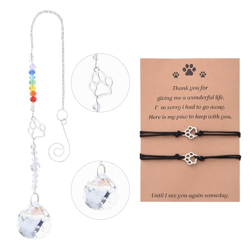 Sisadodo Rainbow Bridge Dog Memorial Gifts for Loss of Dogs Cats Rainbow Bridge Bracelet Keychains Paw Crystal Sun Catcher - color: Bracelet and Crystal Suncatcher