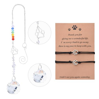 Sisadodo Rainbow Bridge Dog Memorial Gifts for Loss of Dogs Cats Rainbow Bridge Bracelet Keychains Paw Crystal Sun Catcher - color: Bracelet and Crystal Suncatcher