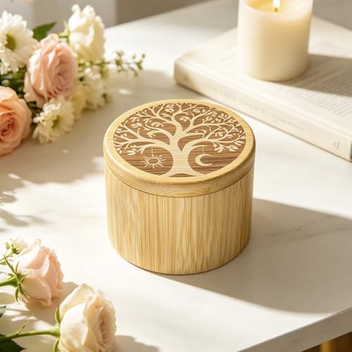 Small Urns for Human Ashes Keepsake Tree of Life Human Urn for Ashes for Women Bamboo Decorative Urn for Cremation Handcrafted Keepsake