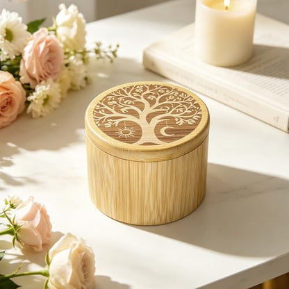 Small Urns for Human Ashes Keepsake Tree of Life Human Urn for Ashes for Women Bamboo Decorative Urn for Cremation Handcrafted Keepsake