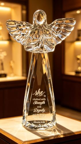 Christian Gifts for Women - Engraved Crystal Angel 6" | Inspirational Figurine with Strength & Dignity, Christian Woman Gift for Christmas Mother's Day Birthday, Proverbs 31:25 - color: Woman of Strength & Dignity