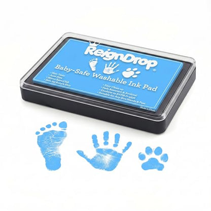 ReignDrop Baby Ink Pad for Hand and Footprints, Non-Toxic Acid-Free Keepsake Kit, Smudge-Proof Archival Ink Wipes Off Skin, for Scrapbook, Photo Album, Frames & Pet Paws, Baby Gift (Sky Blue) - color: Sky Blue
