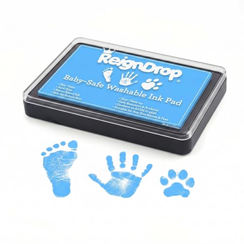 ReignDrop Baby Ink Pad for Hand and Footprints, Non-Toxic Acid-Free Keepsake Kit, Smudge-Proof Archival Ink Wipes Off Skin, for Scrapbook, Photo Album, Frames & Pet Paws, Baby Gift (Sky Blue) - color: Sky Blue