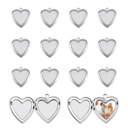 UNICRAFTALE 15Pcs Heart Photo Frame Charms Stainless Steel Picture Locket Charm Metal Locket Pendants Photo Memory Necklace Chain Bouquet Picture Charm for Women Men Wedding Jewelry Making