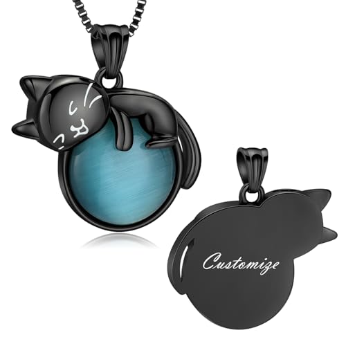 XSMZB Pet Cremation Ashes Jewelry Moonstone Cat Urn Necklace for Ashes for Women Men Lovely Cat Memorial Urn Locket Keepsake Pendant Gift - color: Customize Cat