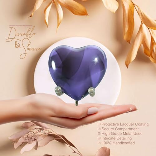 Heart Urn with Stand & Box Keepsake Urn for Human Ashes Mini Cremation Urn for Men & Women (Purple) - color: Purple