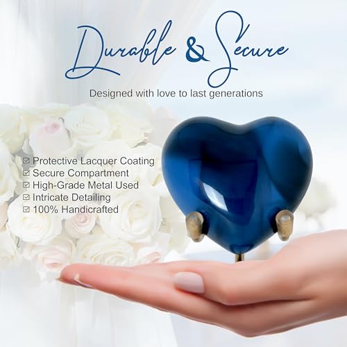 Heart Urn with Stand & Box Keepsake Urn for Human Ashes Mini Cremation Urn for Men & Women (Blue) - color: Blue