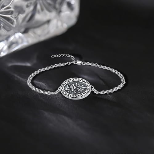 Birth Flower Photo Locket Bracelet 925 Sterling Silver 12 Month Locket Bracelet with Picture Birth Flower Photo Jewelry Gifts for Women Mother Mom Daughter - style: 05-May-Lily
