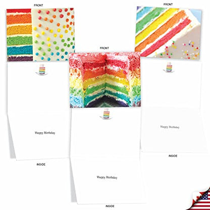 The Best Card Company 20 Assorted Birthday Notecards Bulk Box Set 4 x 5.12 w/Envelopes For Men, Women (10x2 Designs) Rainbow Cakes AM6565BDG-B2x10 - style: Rainbow Cakes