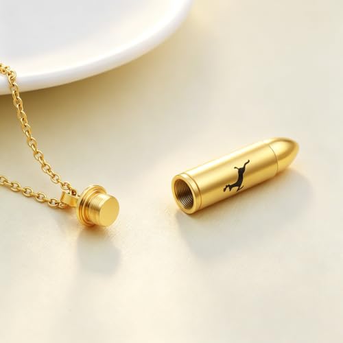 SIYUU Bullet Cremation Jewelry for Ashes Vial Deer Engraved Urn Necklace Stainless Steel Ash Container Keepsake Pendant Memorial Jewelry for Men Women - color: Customize