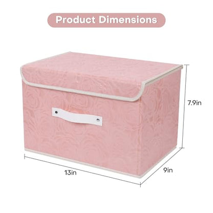 ANMINY Fabric Storage Box Bins with Lids, Rose Print, Pink, 2PCS Medium | Keepsake Memory Storage, Nonwoven Fabric, PP Board Frame, Washable, PU Handles, Foldable Stackable, Decorative, 13"x9"x7.9" - size: Medium (Pack of 2)