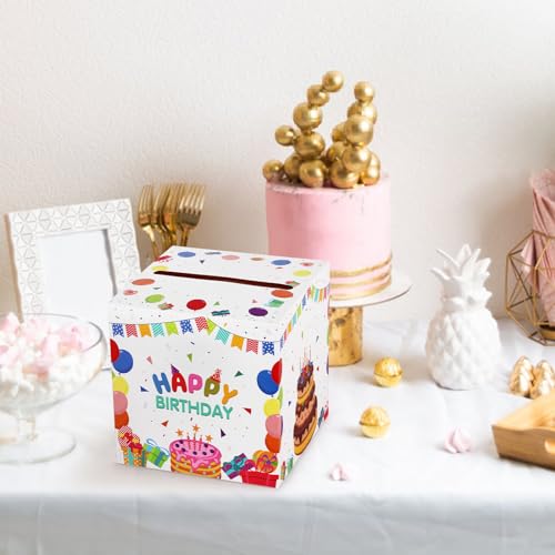 Hxezoc Happy Birthday Card Box Party Favors Post Box Cardboard Receiving Money Box Holder for Kids Baby Adults Birthday Party, Baby Shower Table Centerpiece Decorations Supplies - style: Birthday