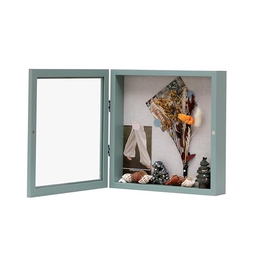 10x10 Shadow Box Frame with Linen Back, Wood Glass Display Case for Medals, Photos, Memorabilia, Awards - Pins Included- Light Green - color: Light Green, size: 10x10