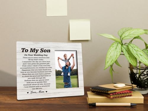 HiLus Gifts for Sons On Wedding Day, Wooden Picture Frame Gifts, Sons Photo Frame Gift, Touching Mother to Son Poem, Son Wedding Gift from Mom, There are So Many Emotions That Fill My Heart Today... - color: SonGift15