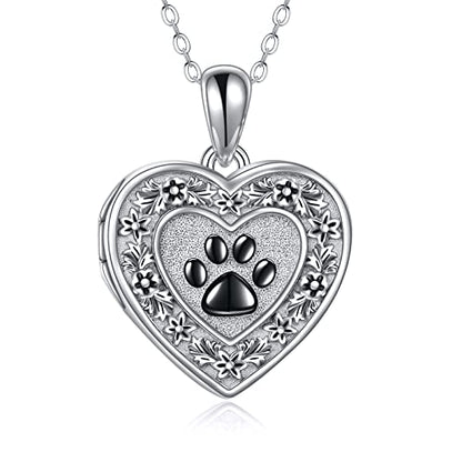 Lotus Locket Necklace Sterling Silver Lotus Flower Locket Necklace That Holds Pictures Yoga Locket Pendant Mother's Day Gifts for Women Wife Mom - style: Pet Paw Locket