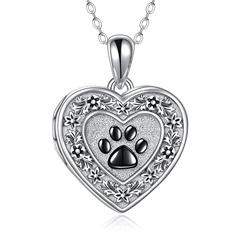 Lotus Locket Necklace Sterling Silver Lotus Flower Locket Necklace That Holds Pictures Yoga Locket Pendant Mother's Day Gifts for Women Wife Mom - style: Pet Paw Locket