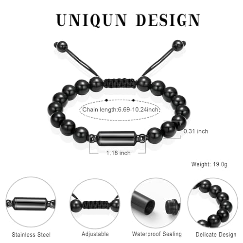 Hearbeingt Cremation Jewelry Urn Bracelet for Ashes Braided Rope Beads - color: Black-2