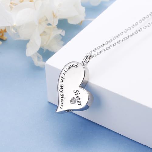 Ladytree 925 Sterling Silver Cremation Urn Necklace for Ashes - style: Sister