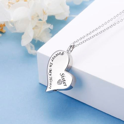 Ladytree 925 Sterling Silver Cremation Urn Necklace for Ashes - style: Sister